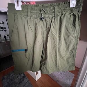 REI Men's Athletic Shorts in Olive with Blue Accent